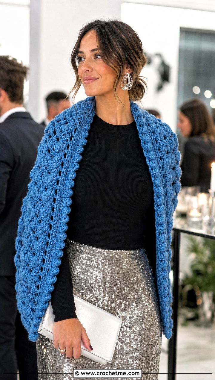 Textured Crochet Stole With Sequin Skirt - 20 Crochet For Shawls And Wraps outfit ideas