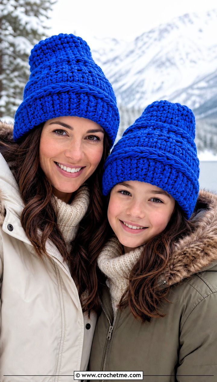 Textured Crochet Toques With Parkas - 25 crochet mommy and me hats outfit ideas