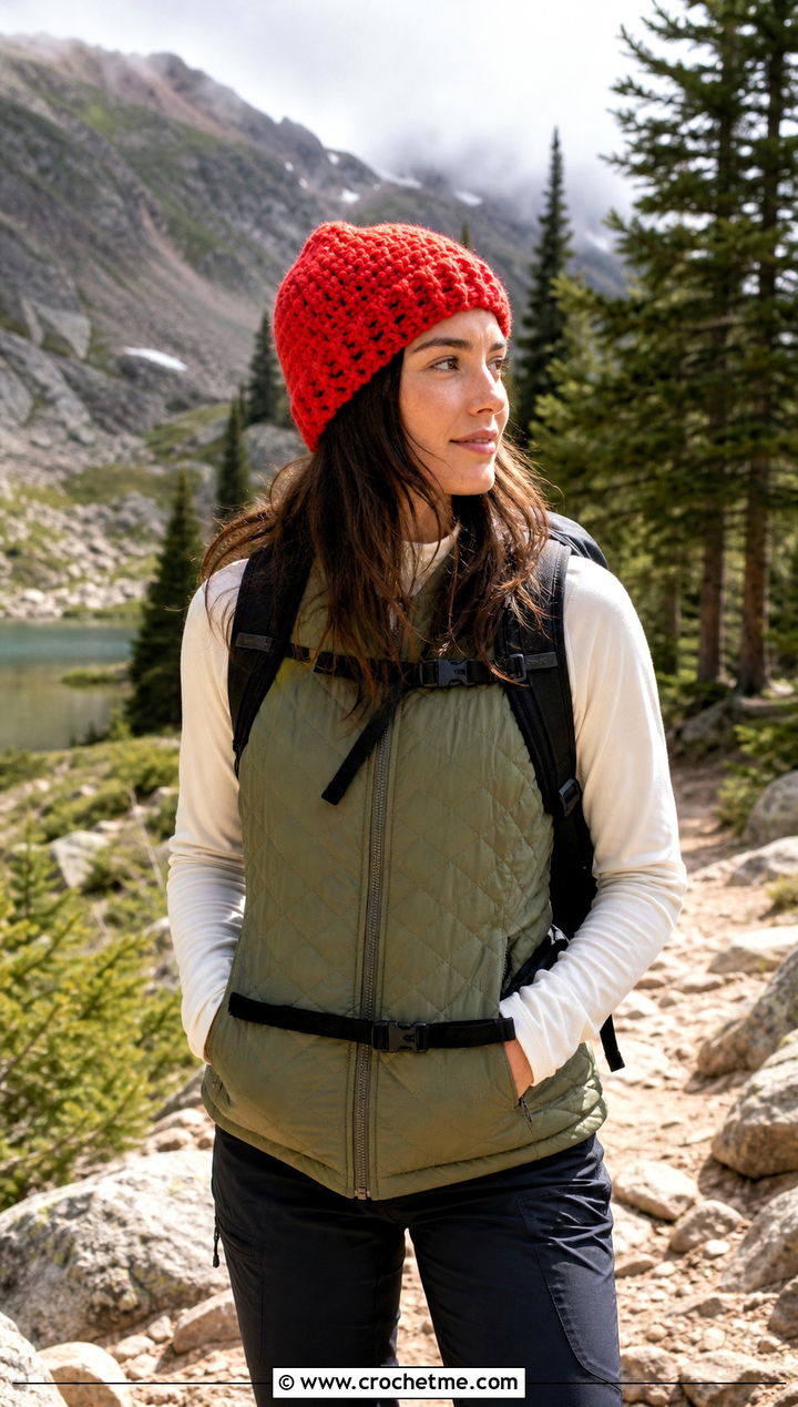 Textured Glacier Crochet Beanie With Quilted Vest - 15 Glacier Crochet Beanie outfit ideas