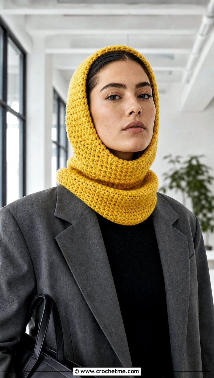 Textured Neck Warmer Crochet Balaclava With Blazer - 20 crochet balaclava ski mask outfit ideas