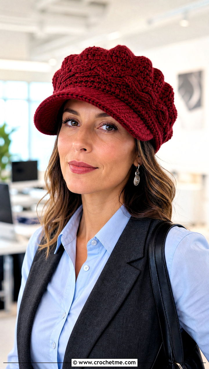 Textured Newsboy Slouch Hat With Vest And Tailored Trousers - 25 easy crochet slouch hat outfit ideas
