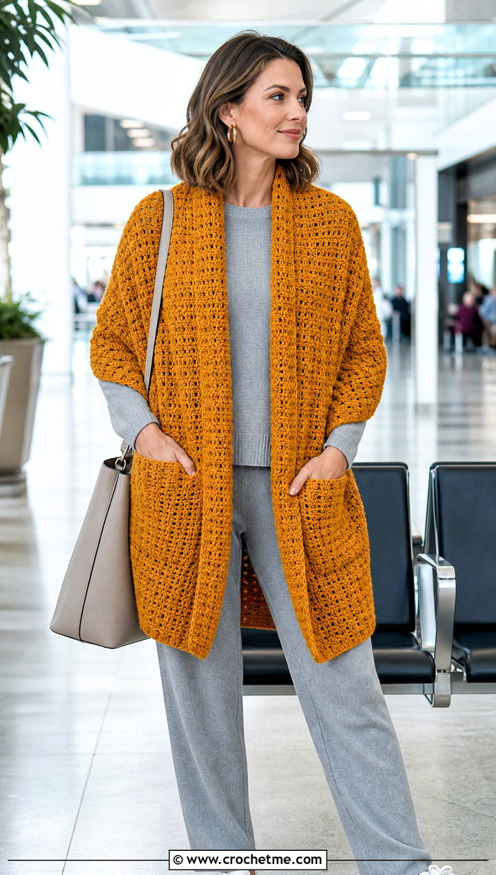 Textured Pocket Shawl With Matching Knit Set - 25 Crochet Pocket Scarf Shawl outfit ideas