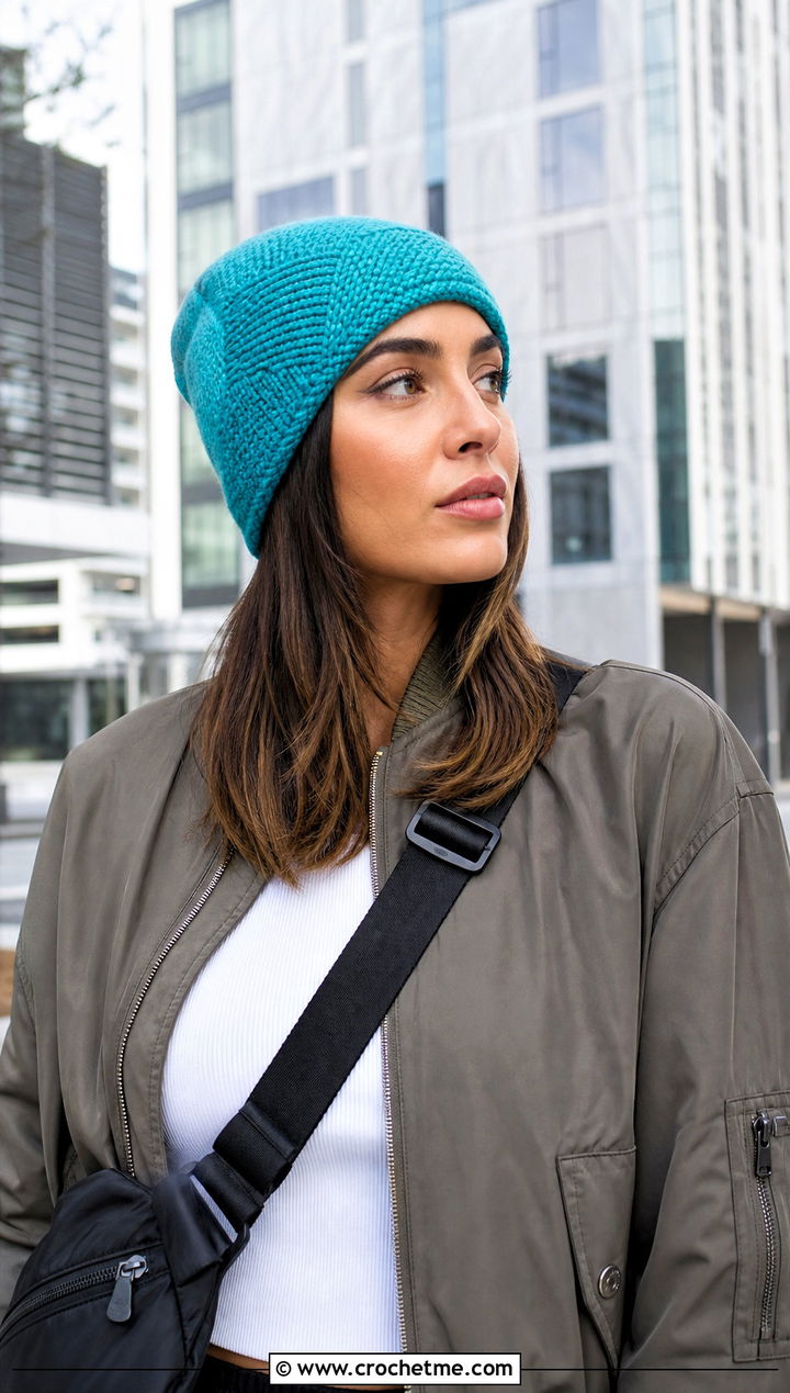 Textured Wedge Crochet Short Row Beanie With Cargo Pants - 20 Crochet Short Row Beanie outfit ideas
