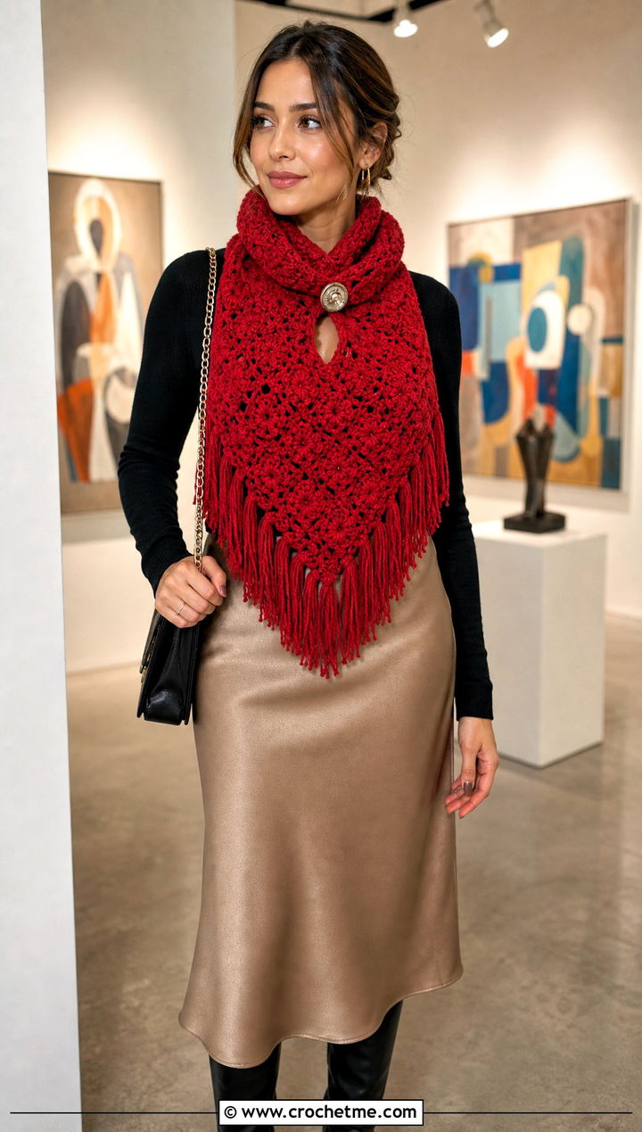Textured Winter Wishes Crochet Scarf With Satin Skirt - 15 Winter Wishes Crochet Scarf outfit ideas