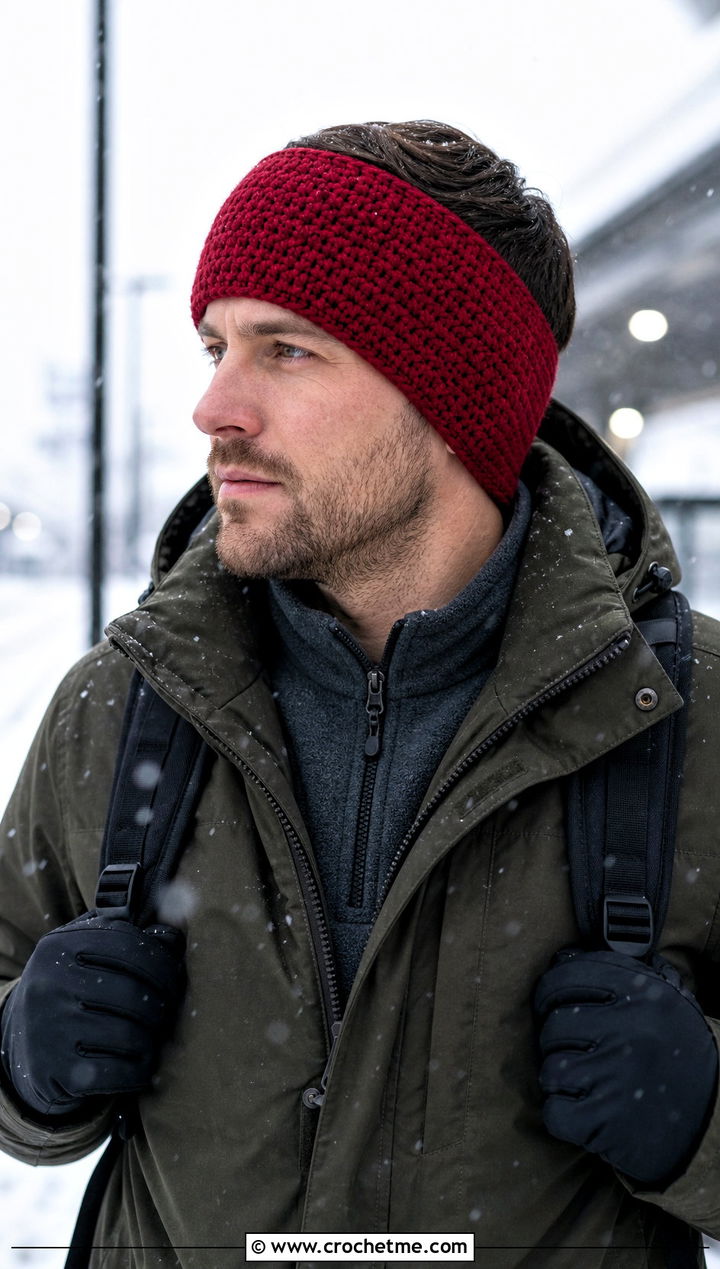 Thermal Stitch Crochet Mens Ear Warmer With Parka - 25 Crochet Mens Ear Warmer outfit ideas