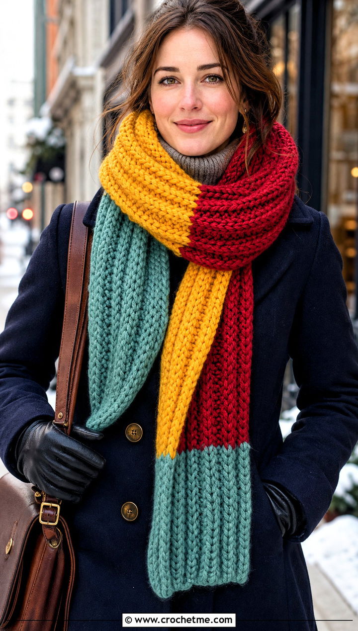 Thermal Stitch Temperature Scarf With Peacoat - 30 crochet temperature scarf outfit ideas