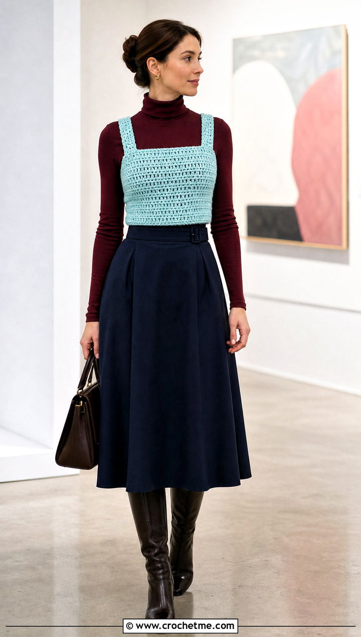 Thick Strap Crochet Tube Top Over A Turtleneck - 30 Crochet Tube Top With Straps outfit ideas