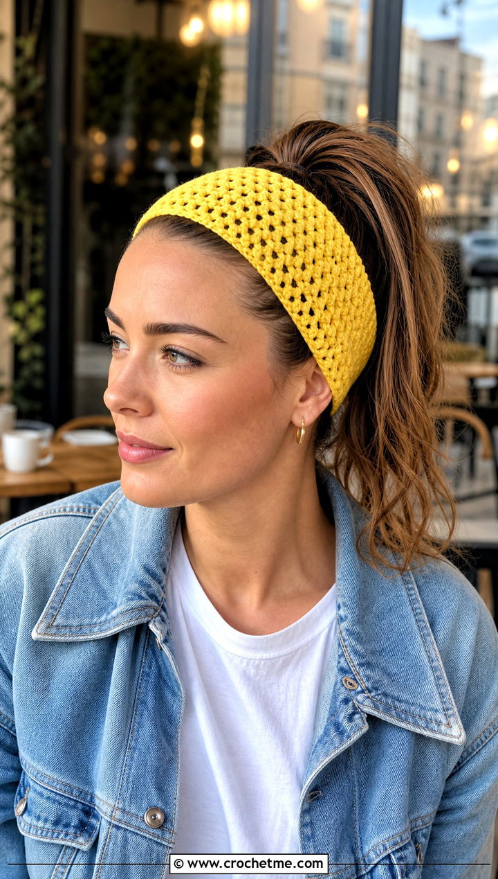 Thin Cotton Crochet Ponytail Headband With Jeans - 20 Crochet Ponytail Headband outfit ideas