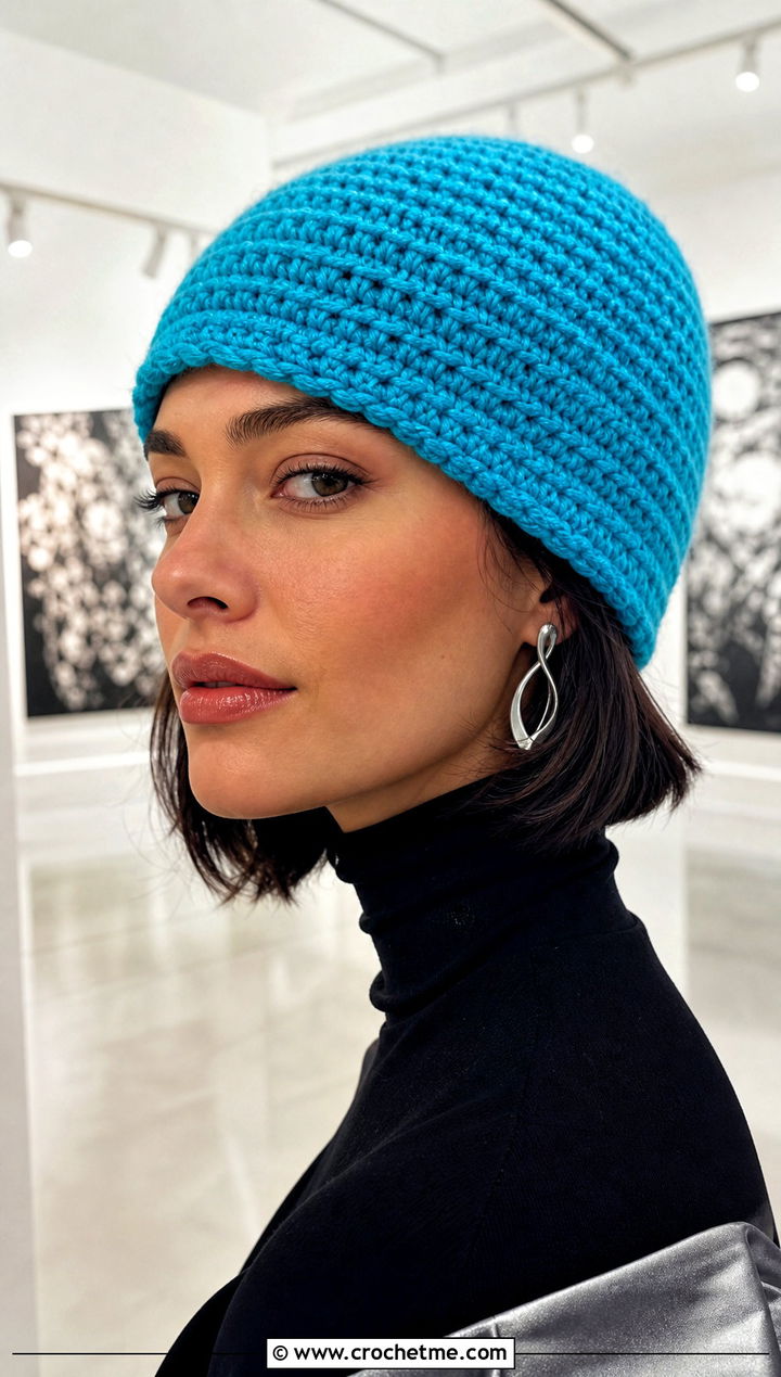 Third Loop Ribbed HDC Crochet Beanie With Satin Skirt - 20 hdc crochet beanie outfit ideas