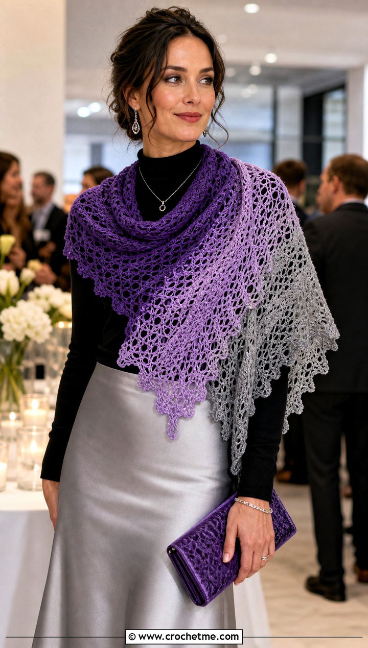 Three Color Lace Crochet Scarf With Satin Midi Skirt - 25 3 Colors Crochet Scarf outfit ideas