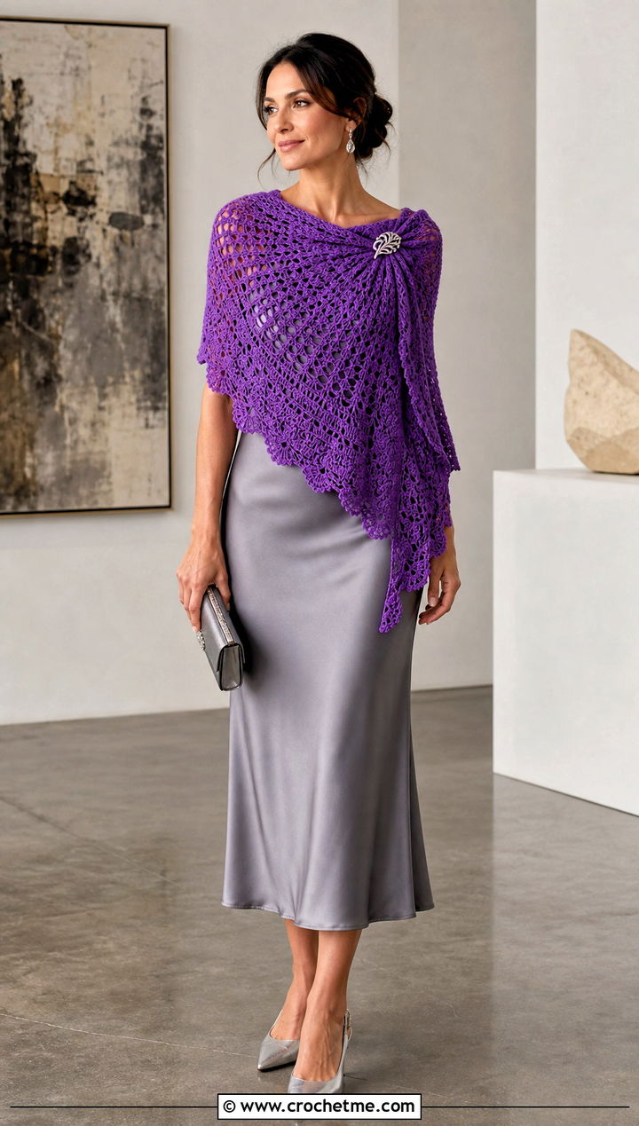 Three Quarter Circle Crochet Shawl With Slip Dress - 20 Circle Crochet Shawl outfit ideas