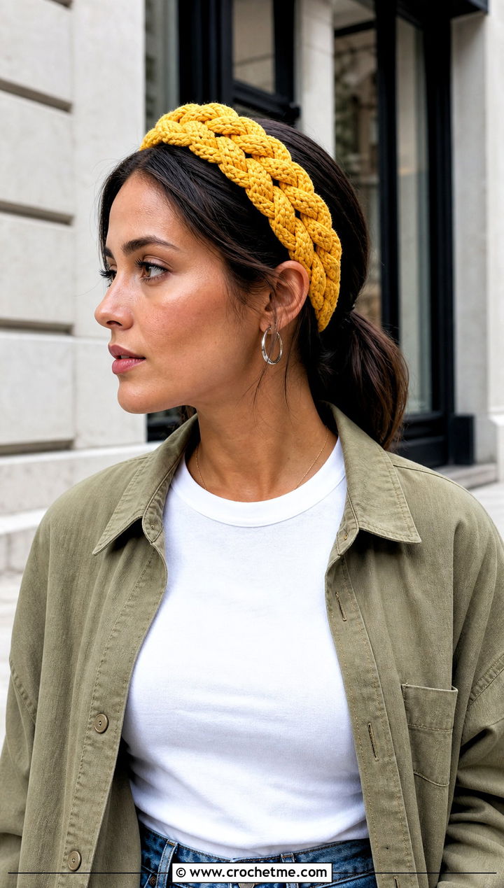 Three Strand Braided Crochet Headband With White Tee And Straight Jeans - 20 Braided Crochet Headband outfit ideas