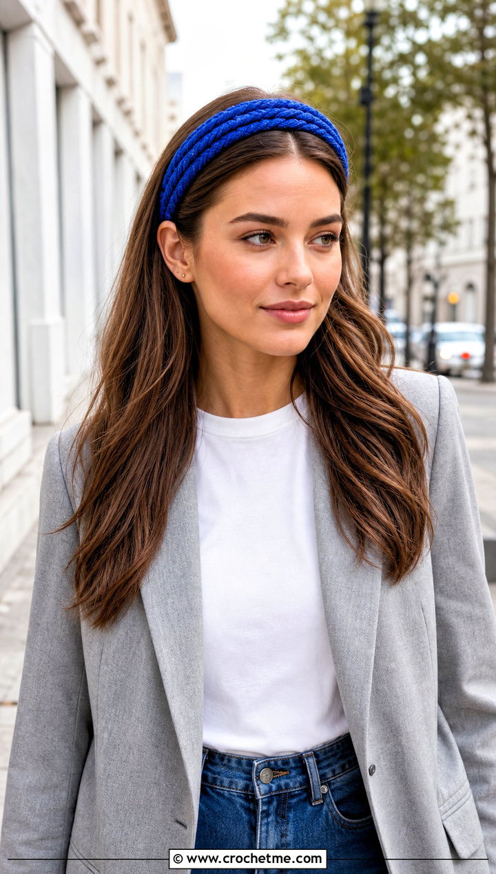 Three Strand Crochet Braid Headband With Jeans And Blazer - 25 crochet braid headband outfit ideas