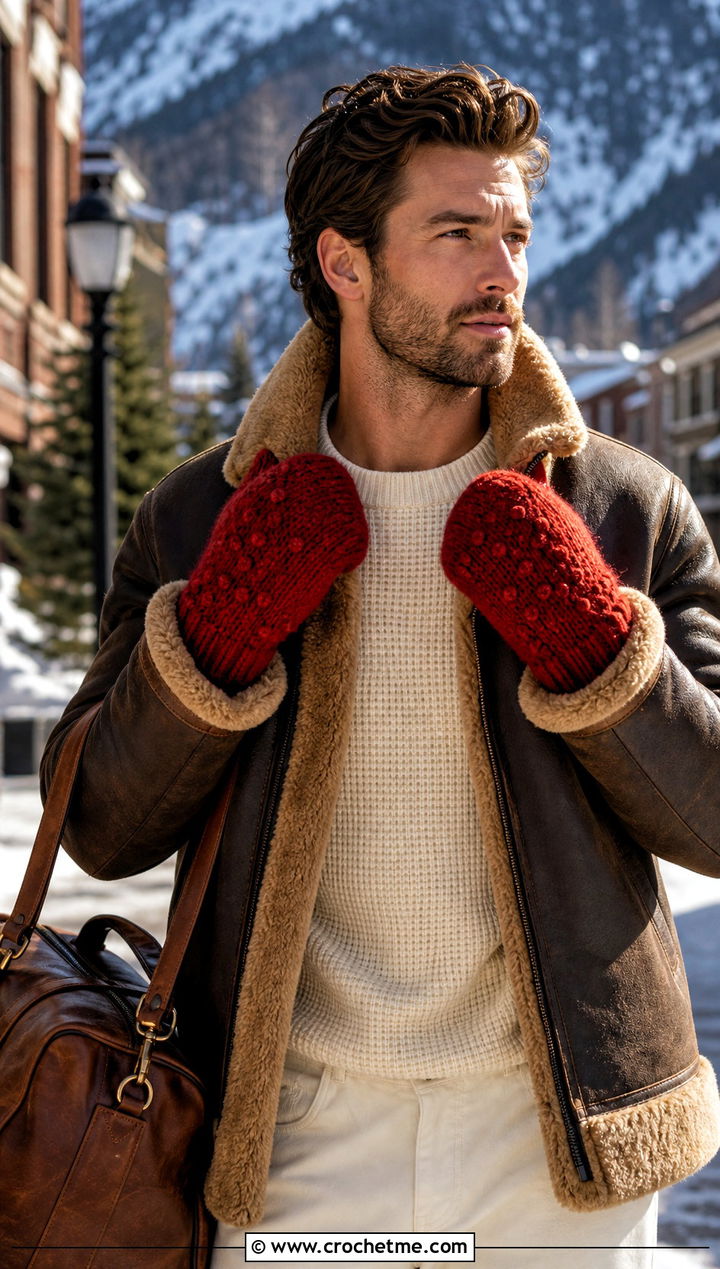 Thrummed Crochet Mittens With Shearling Jacket - 25 Mens Crochet Mittens outfit ideas