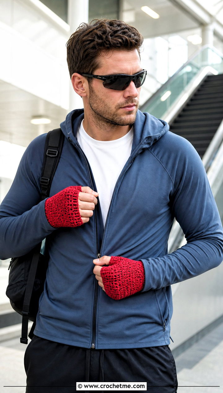 Thumbhole Crochet Cuff Gloves With Hoodie And Joggers - 25 men's crochet gloves outfit ideas