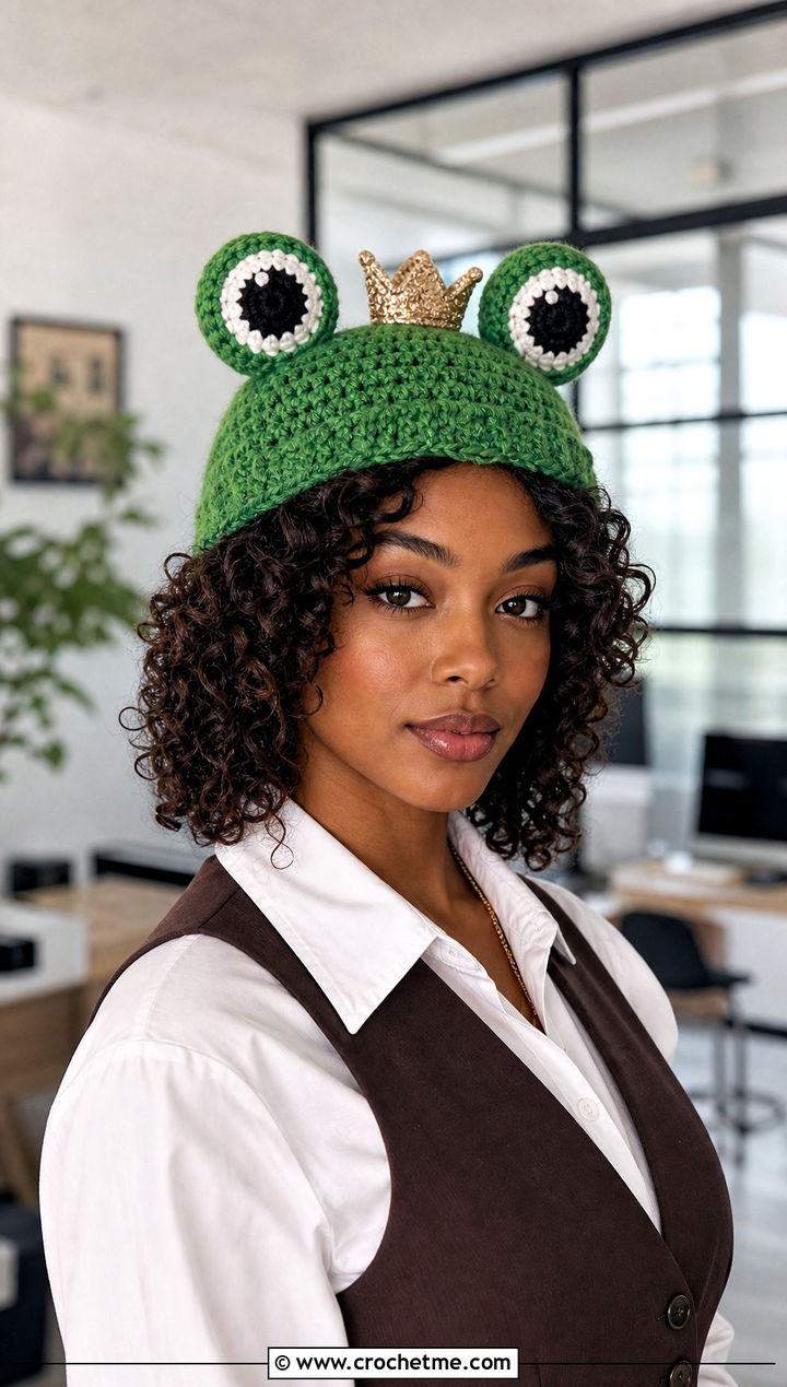 Tiana Frog Beanie With Tailored Vest - 30 disney crochet hat outfit ideas