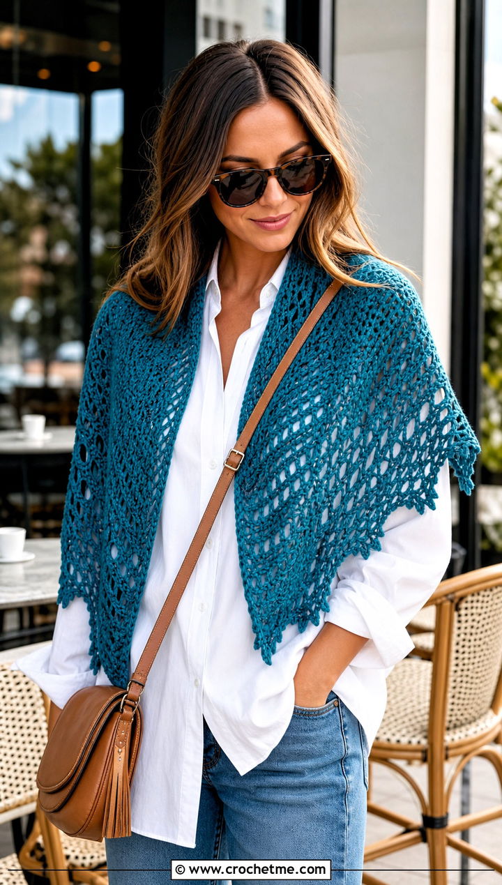 Tidal Treasure Crochet Shawl With White Shirt And Jeans - 15 kristin omdahl crochet shawl outfit ideas