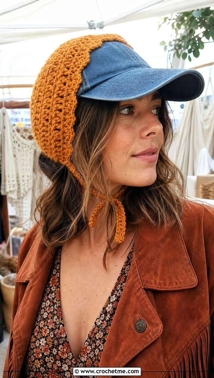 Tie Back Crochet Baseball Hat Ear Warmer With Boho Maxi Dress - 25 Crochet Baseball Hat Ear Warmer outfit ideas