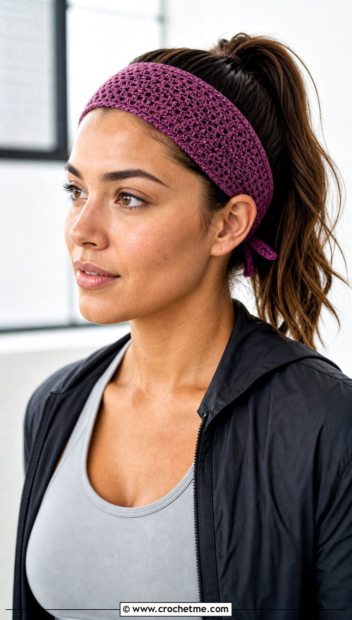 Tie Back Crochet Hair Headband With Matching Workout Set - 30 crochet hair headband outfit ideas