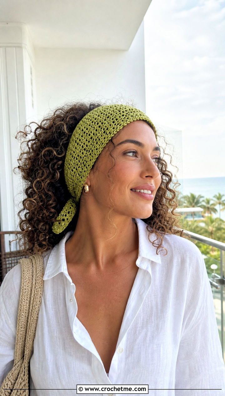 Tie Back Crochet Skincare Headband With Linen Set - 15 Crochet Skincare Headband outfit ideas
