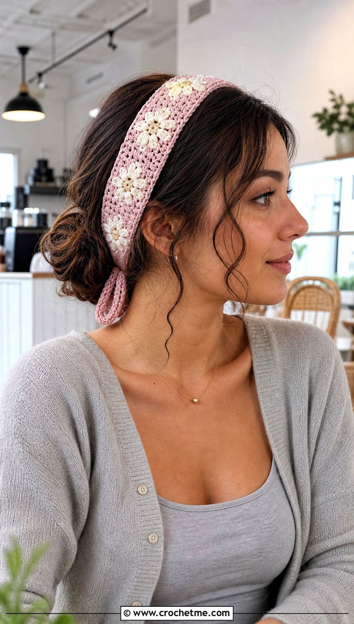 Tie Back Daisy Crochet Headband With Satin Skirt - 15 daisy flower crochet headband outfit ideas