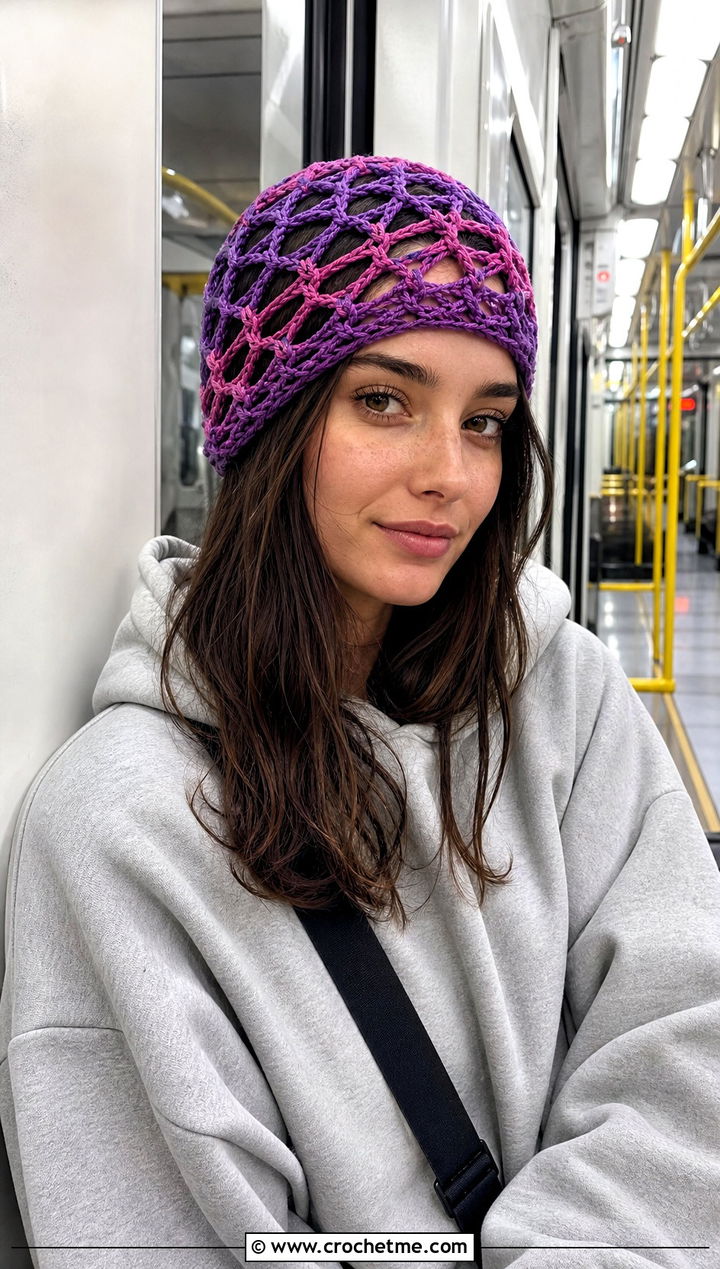 Tie Dye Net Cap With Oversized Hoodie - 25 crochet net hat outfit ideas