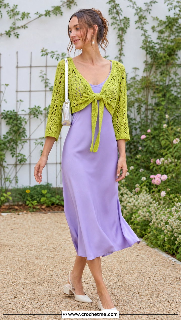 Tie Front Crochet Crop Top With Slip Dress - 15 crochet knitted crop top outfit ideas