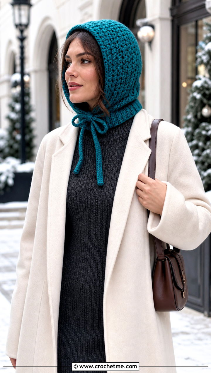 Tie Front Crochet Hood Balaclava With Sweater Dress - 20 crochet balaclava ski mask outfit ideas