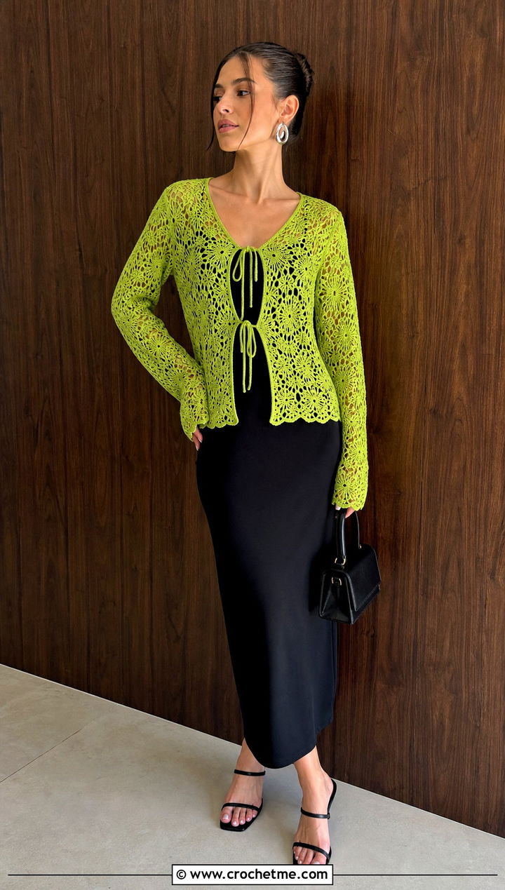 Tie Front Crochet Lace Top With Column Dress - 15 crochet lace top on wooden background outfit ideas