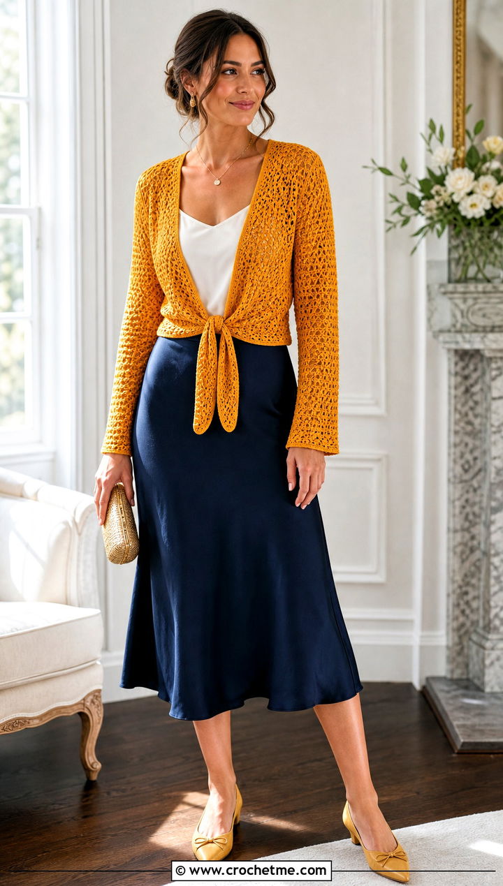 Tie Front Crochet One Piece Cardigan With Slip Skirt - 30 crochet one piece cardigan outfit ideas