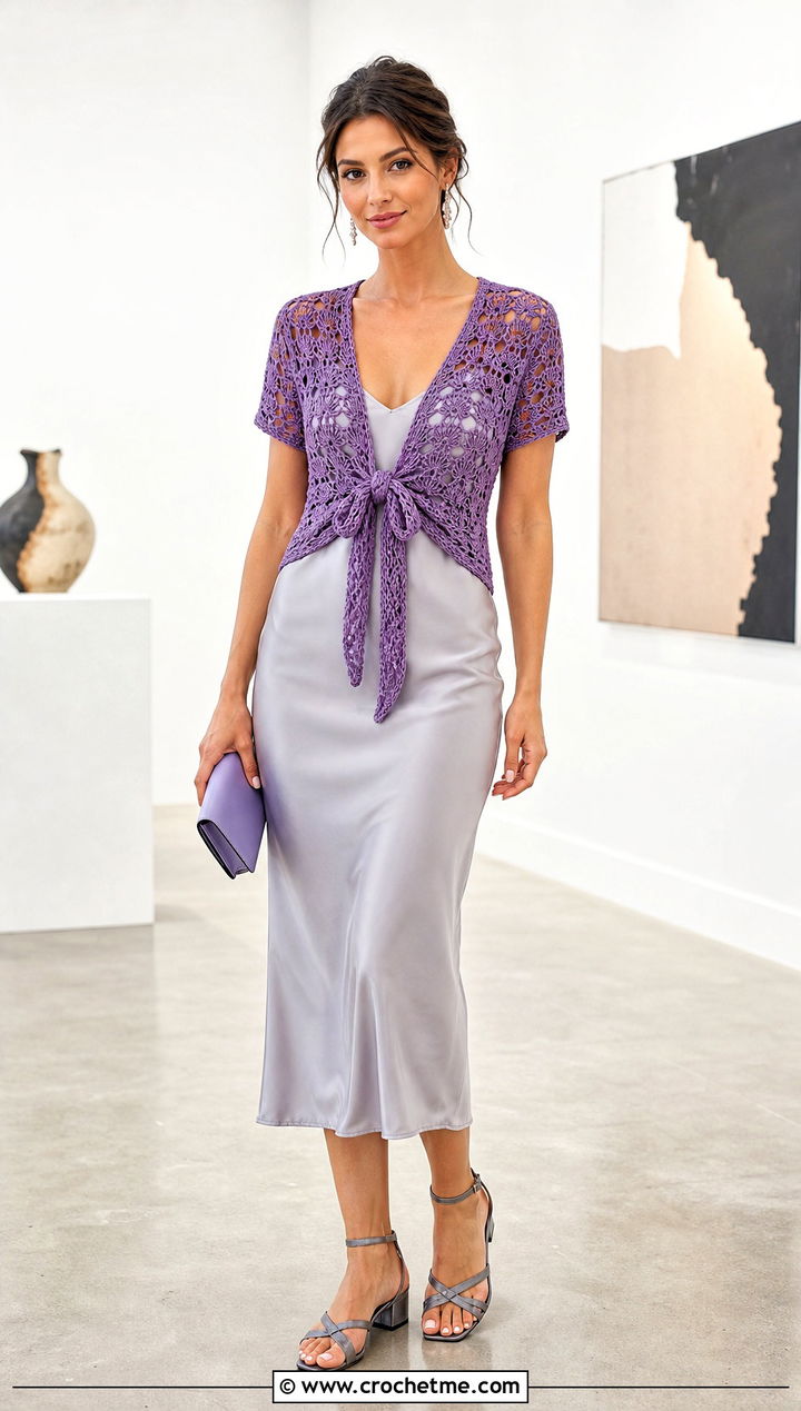 Tie Front Crochet Top With Slip Dress - 35 crochet simple top outfit ideas