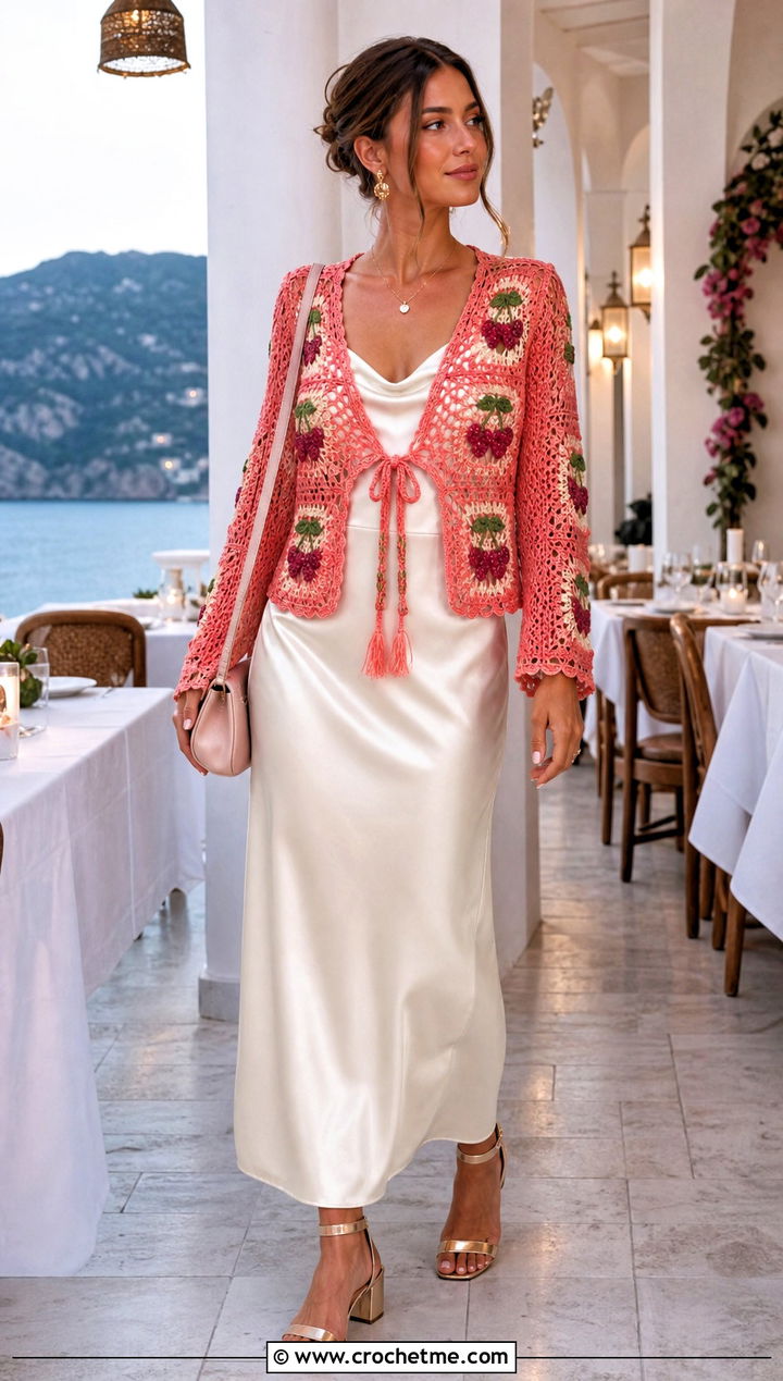 Tie Front Granny Square Cardigan With Slip Dress - 25 Two Granny Square Cardigan outfit ideas