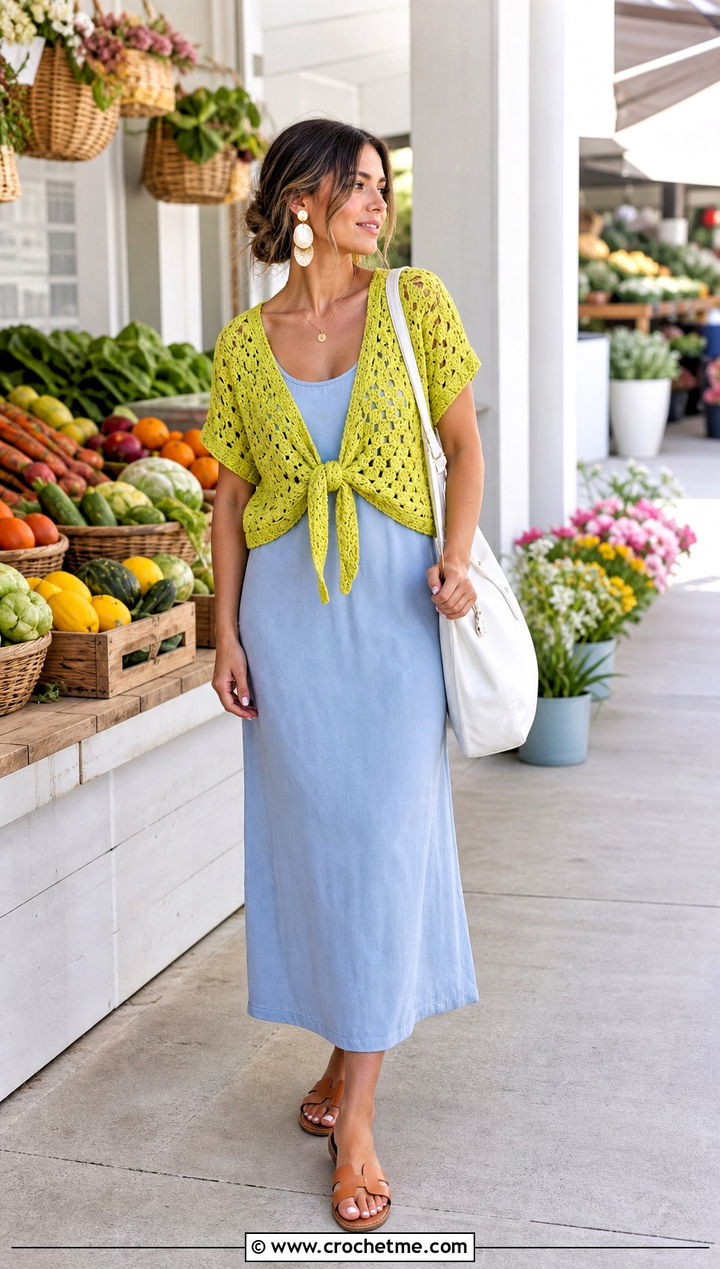 Tie Front Granny Stitch Top With Column Dress - 35 crochet granny stitch top outfit ideas