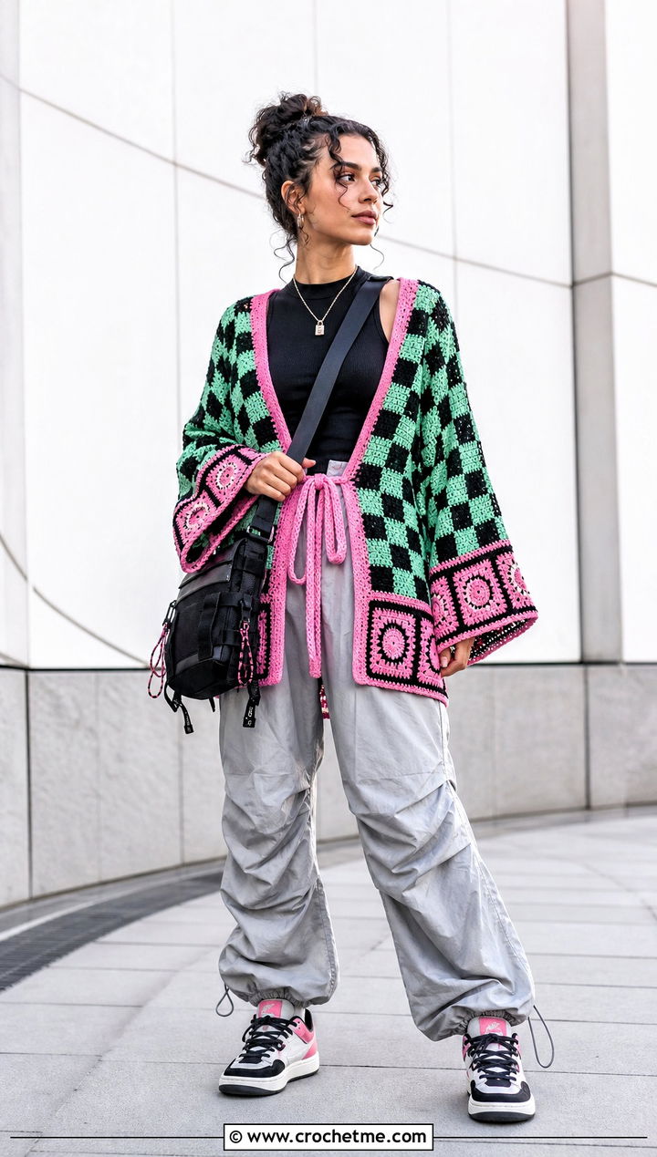 Tie Front Tanjiro Crochet Kimono With Parachute Pants - 25 tanjiro crochet kimono outfit ideas