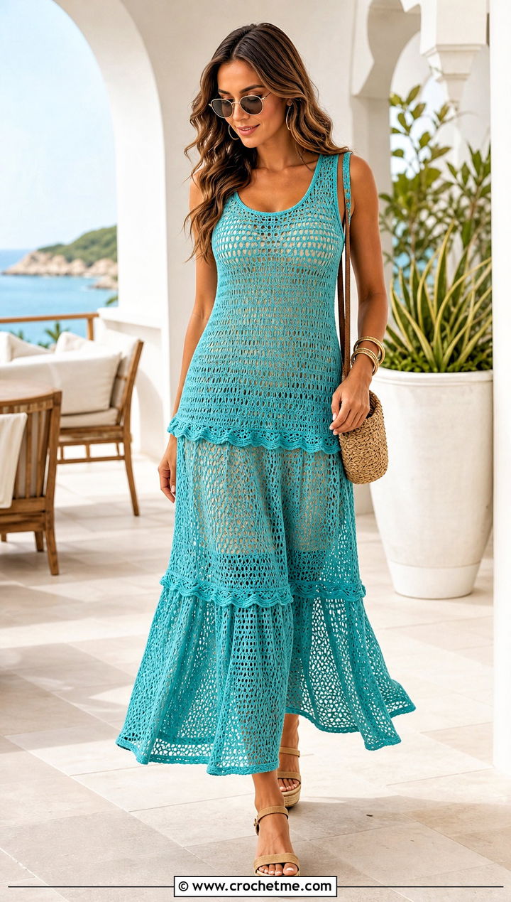 Tiered Crochet Overlay Dress With Cotton Slip - 25 Crochet Overlay Dress outfit ideas