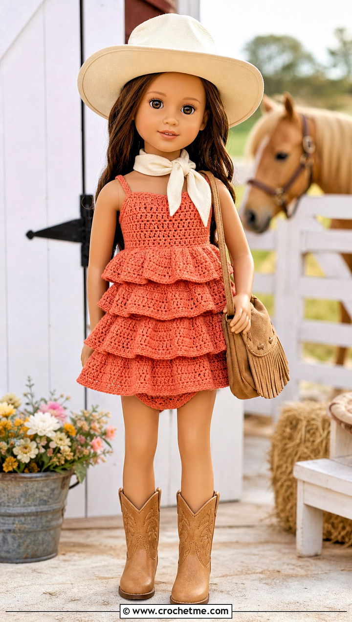 Tiered Doll Dress And Panties With Cowboy Boots - 15 crochet doll dress & panties outfit ideas