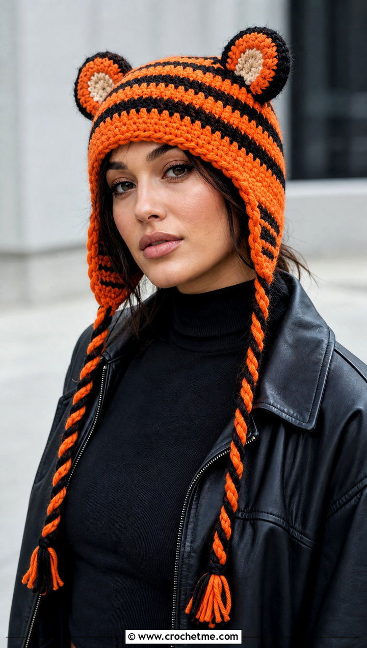 Tigger Striped Earflap Hat With Leather Jacket - 30 disney crochet hat outfit ideas