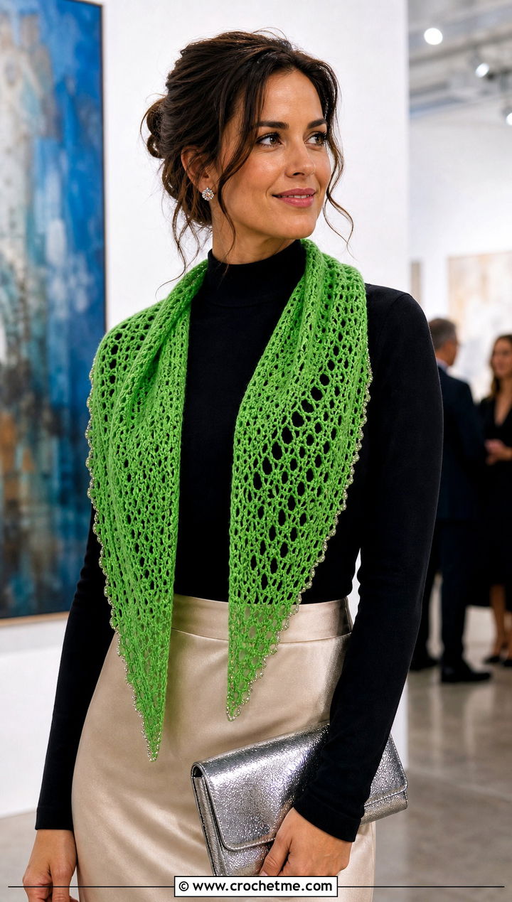 Tinker Bell Triangle Crochet Scarf With Satin Skirt - 20 Crochet Disney Scarf outfit ideas