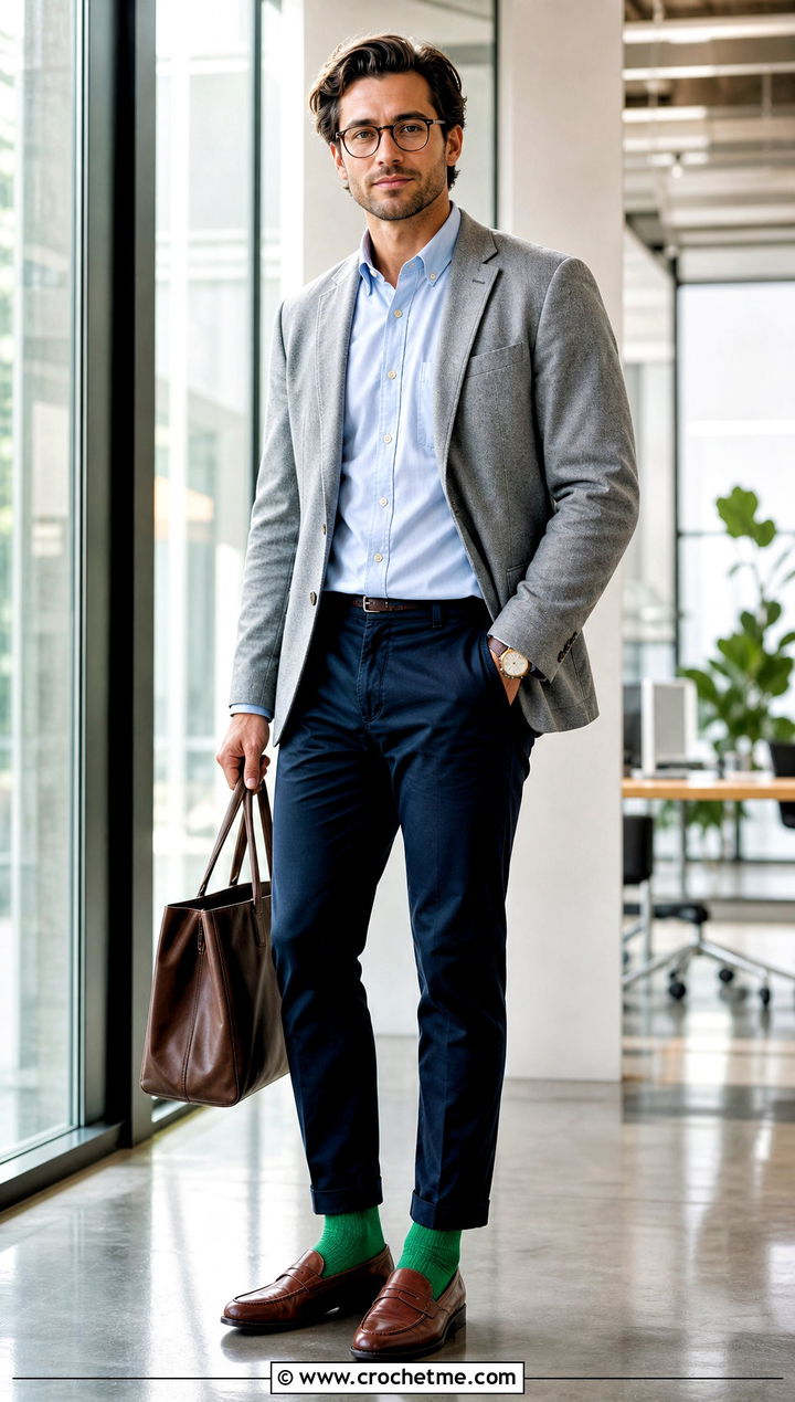 Toe Up Crochet Socks With Business Casual Outfit - 35 crochet socks for men outfit ideas