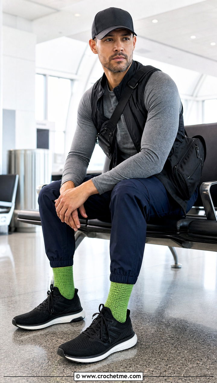 Toe Up Quarter Crochet Socks With Running Sneakers - 25 Mens Crochet Socks outfit ideas
