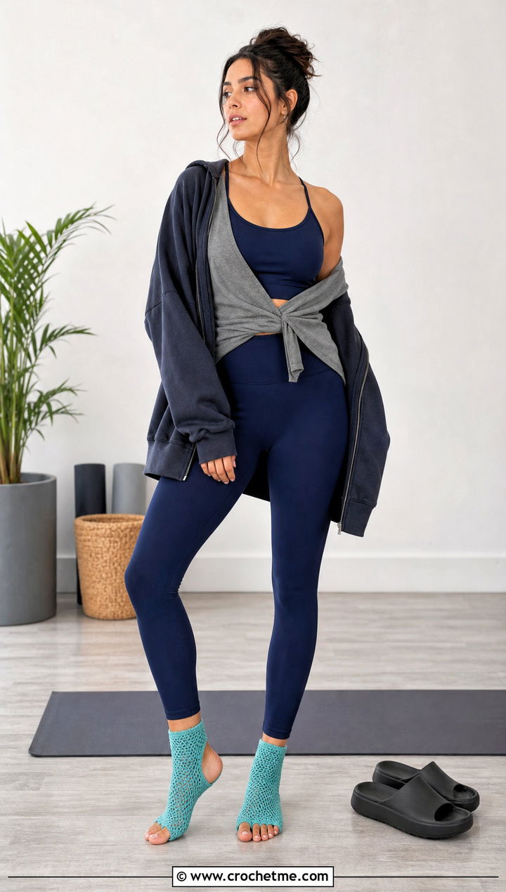 Toeless Crochet Yoga Socks With Studio Set - 35 crochet sock outfit ideas