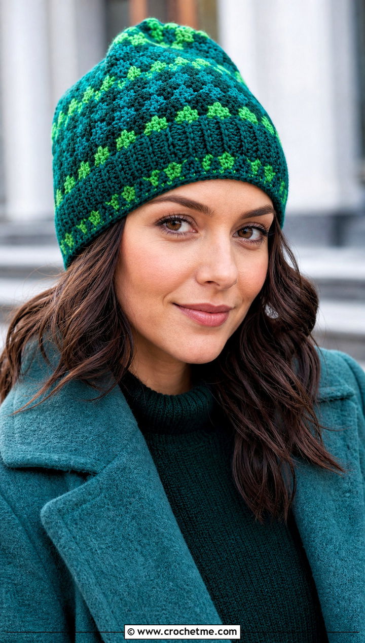 Tonal Crochet Fair Isle Beanie With Monochrome Outfit - 20 Crochet Fair Isle Beanie outfit ideas
