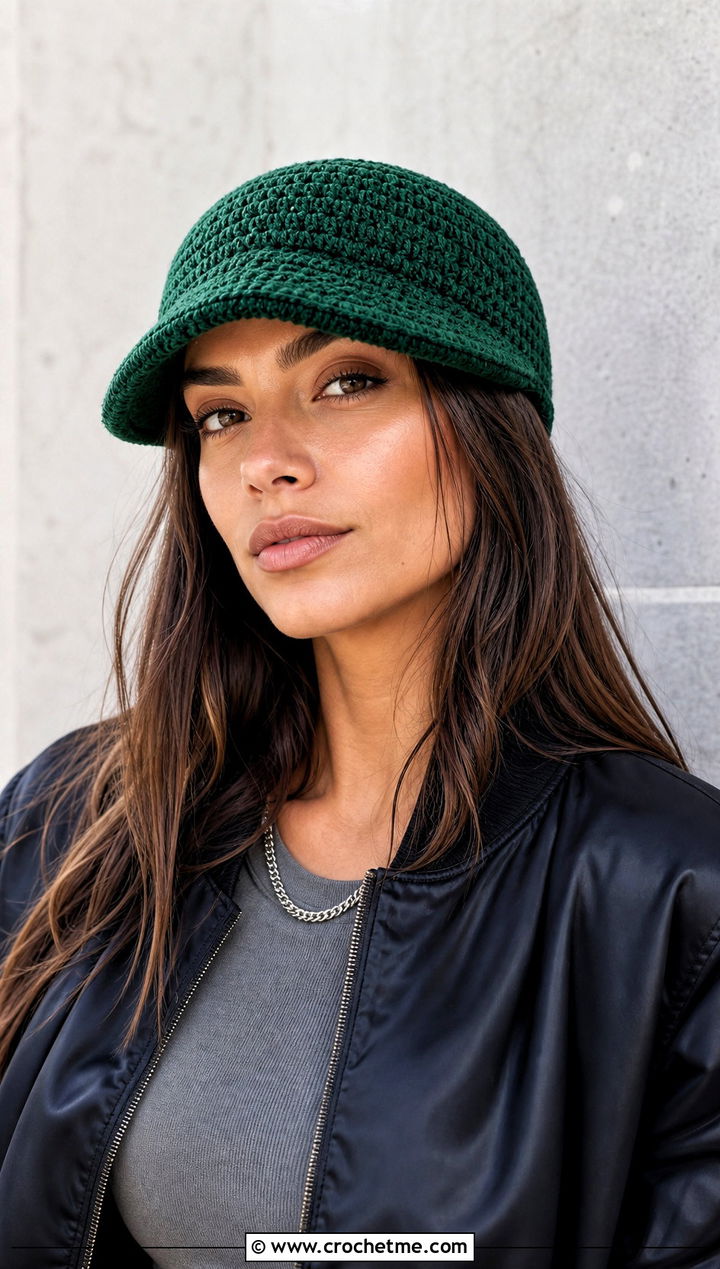 Top Down Brimmed Crochet Beanie With Bomber Jacket - 30 top down crochet hat outfit ideas