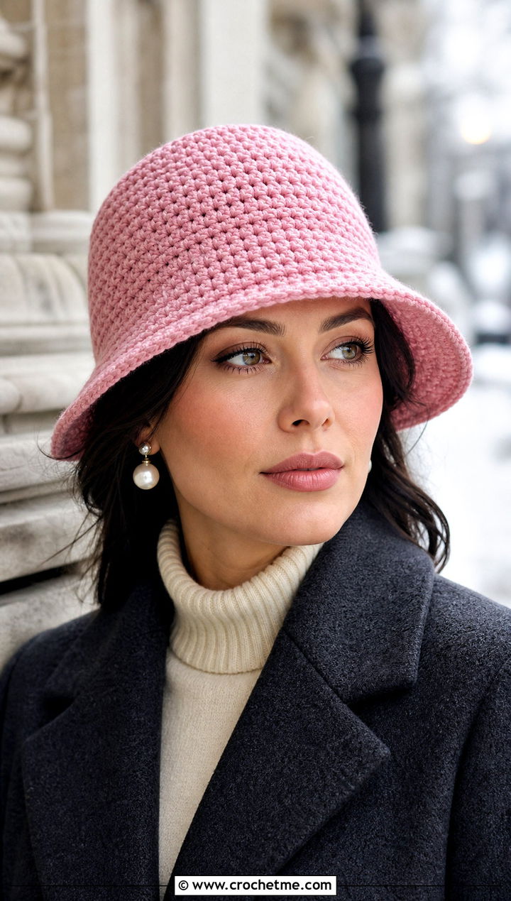 Top Down Crochet Cloche Hat With Wool Coat - 30 top down crochet hat outfit ideas