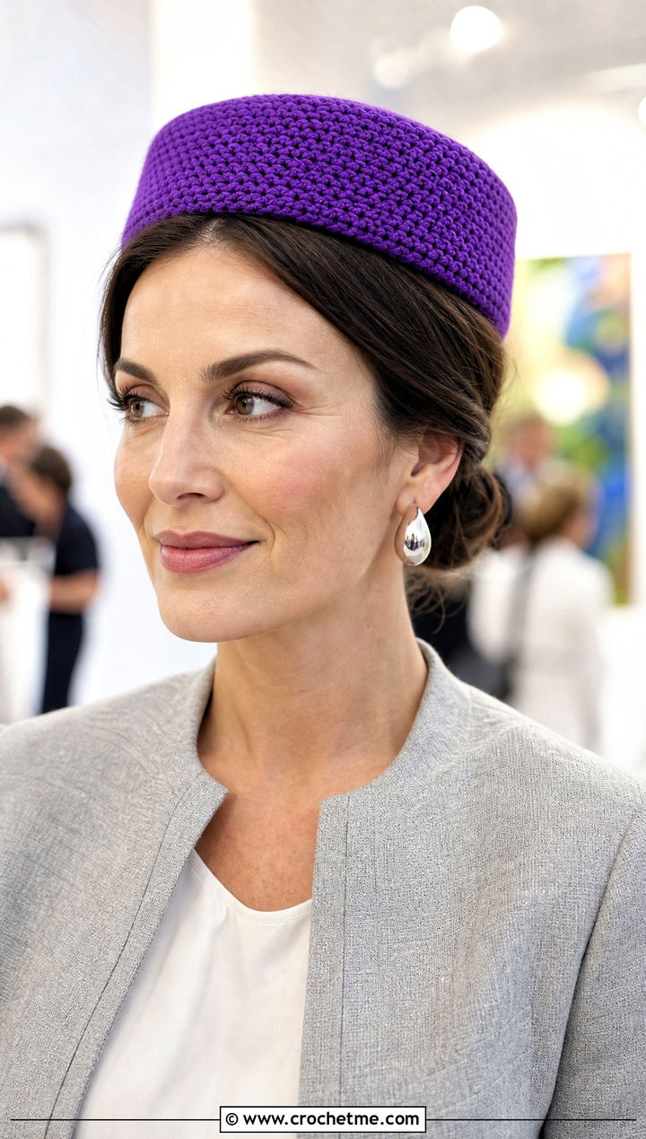 Top Down Crochet Pillbox Hat With Collarless Jacket - 30 top down crochet hat outfit ideas