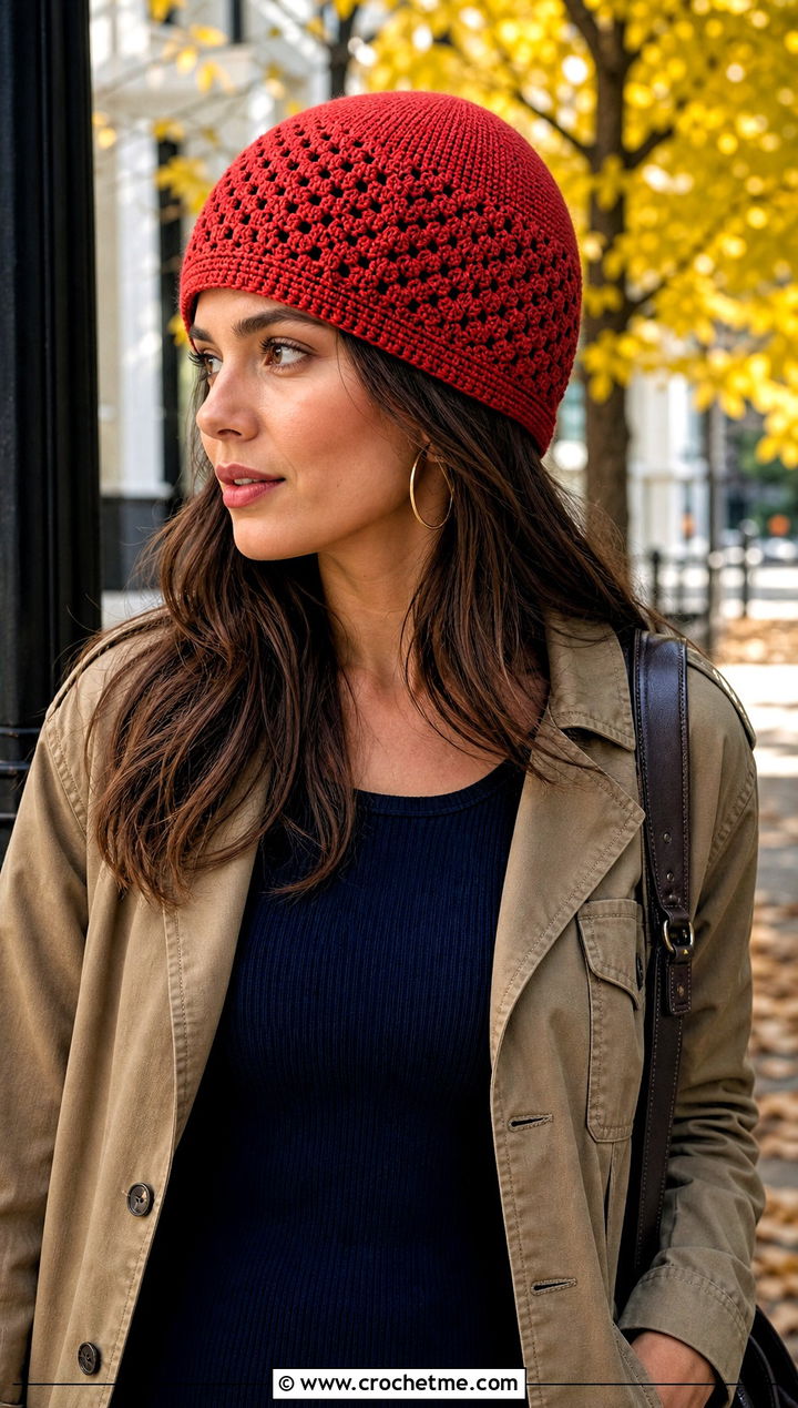 Top Down Granny Stitch Hat With Knit Dress - 20 Granny Crochet Hat outfit ideas
