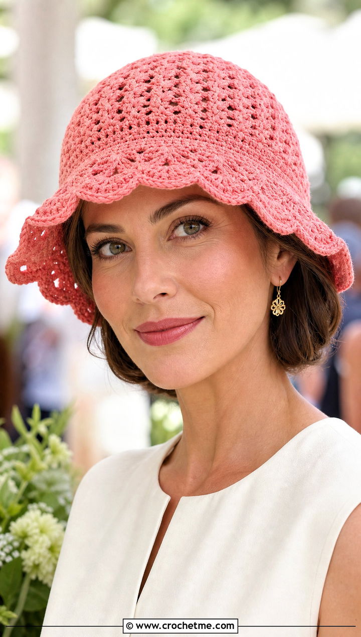 Top Down Shell Stitch Crochet Cloche With Pleated Skirt - 30 top down crochet hat outfit ideas