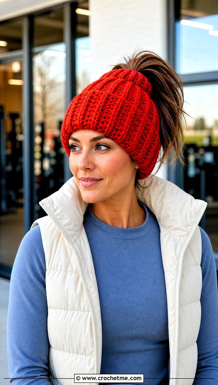 Top Knot Chunky Ribbed Crochet Hat With Athleisure Set - 25 Chunky Ribbed Crochet Hat outfit ideas