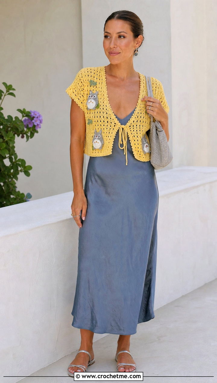 Totoro Crochet Tie Front Top Over A Slip Dress - 25 Totoro Crochet Top outfit ideas