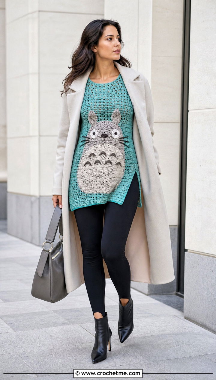 Totoro Crochet Tunic Top With Stirrup Leggings - 25 Totoro Crochet Top outfit ideas